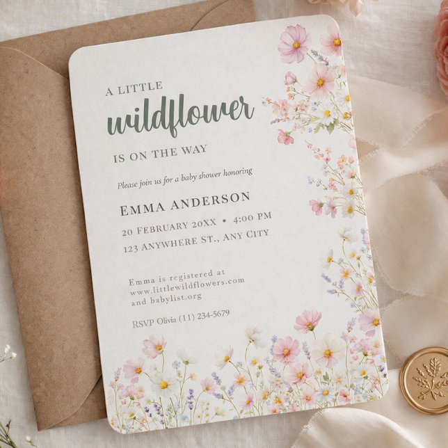 Convite Chá de Bebê Boho Girl Little Wildflower (Boho Girl Little Wildflower Baby Shower Invitation)