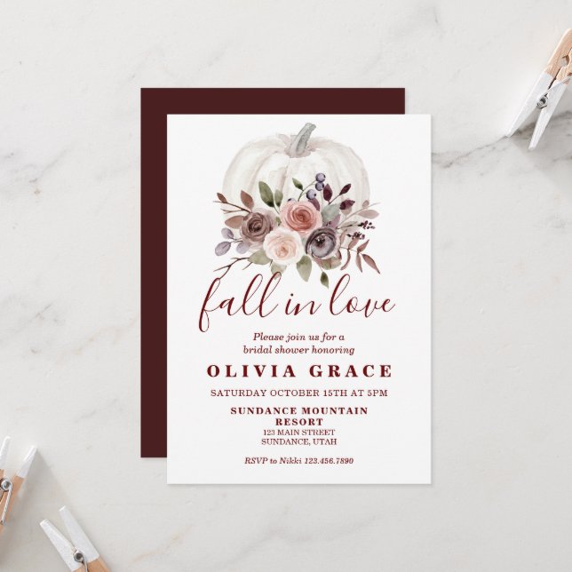 Convite Chá de Bebê Boho outono floral Abóbora Casamento (Frente/Verso In Situ)