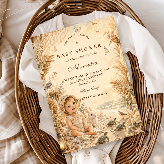 Convite Chá de Bebê Boho Praia Elegante (Criador carregado)