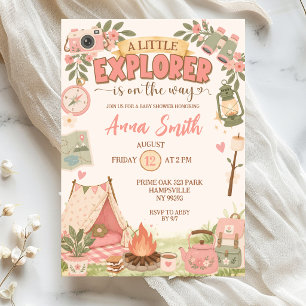 Convite Chá de Bebê Boho Rosa Pequeno Explorador a Caminho