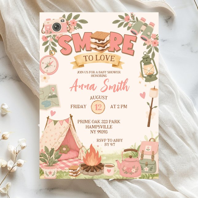 Convite Chá de Bebê Boho Rosa Smore To Love (Criador carregado)