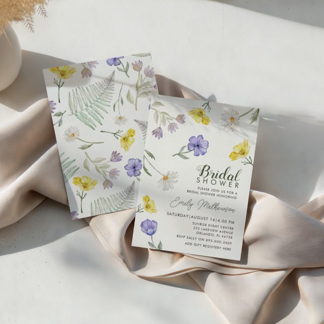 Convite Chá de Bebê Boho Roxo e Amarelo de Flores Silvestr (Criador carregado)
