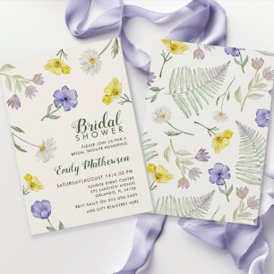 Convite Chá de Bebê Boho Roxo e Amarelo de Flores Silvestr