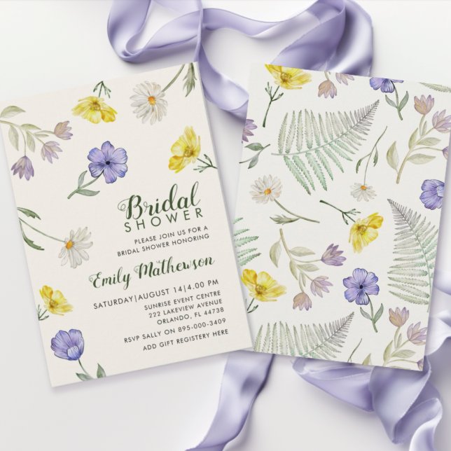 Convite Chá de Bebê Boho Roxo e Amarelo de Flores Silvestr (Criador carregado)