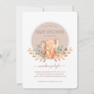 Convite Chá de Bebê Boho Safari Elefante Aquarela