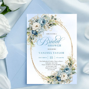 Convite Chá de Bebê Boho Soft Blue Floral Verde Casamento