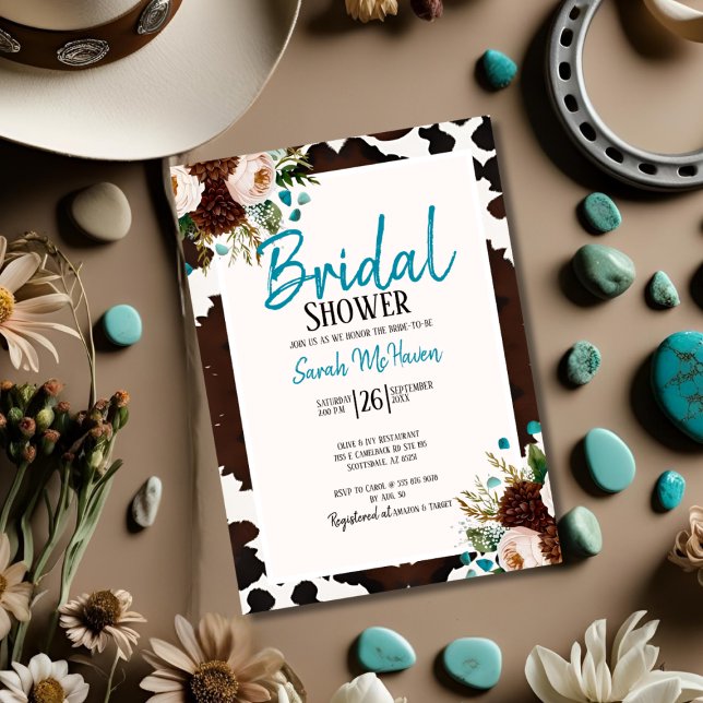 Convite Chá de Bebê Boho Turquesa Ocidental (Western Boho Turquoise Bridal Shower Invitation)