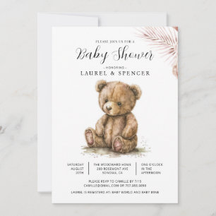 Convite Chá de Bebê Boho Urso de Pelúcia