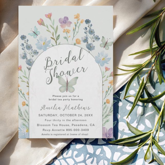 Convite Chá de Bebê Boho Verde de Flores Silvestres e Borb (Criador carregado)