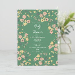 Convite Chá de Bebê Boho Verde Floral Neutro em Gênero