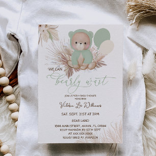 Convite Chá de Bebê Boho Verde Urso