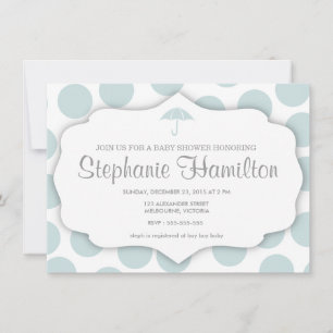 Convite chá de bebê bolinhas guarda-chuva azul