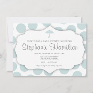 Convite chá de bebê bolinhas guarda-chuva azul