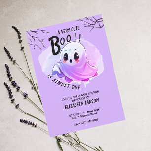 Convite Chá de Bebê Boo Halloween Roxo Tema Festa Fofo