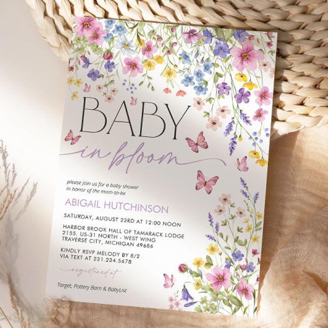 Convite Chá de Bebê Borboleta Baby em Flor (Baby in Bloom Butterfly Wildflower Baby Shower Invitation)