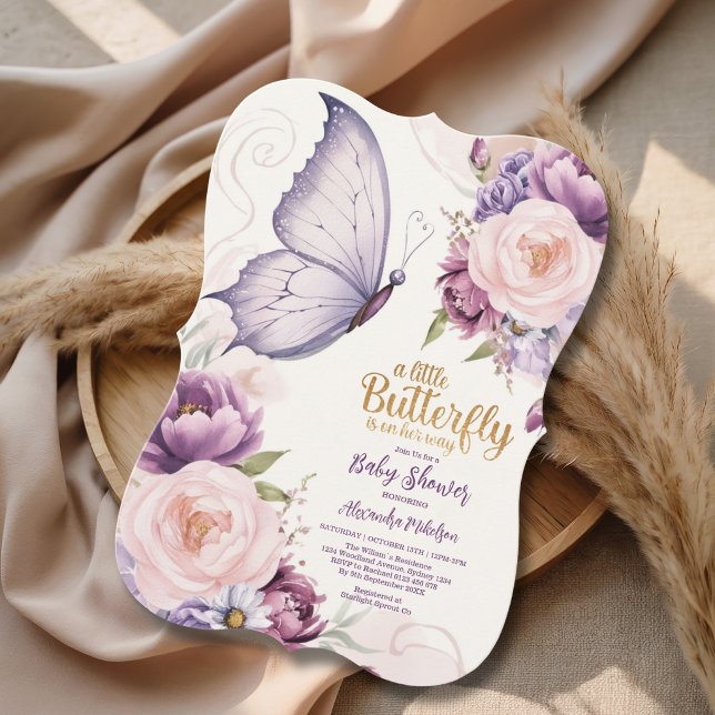 Convite Chá de Bebê Borboleta Elegante Flor de Borboleta (Criador carregado)