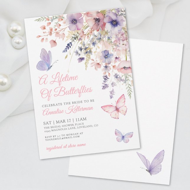 Convite Chá de Bebê Borboleta Flor Silvestre (Butterfly Wildflower Bridal Shower Invitation )