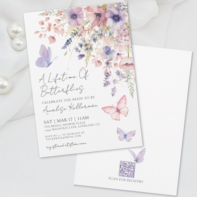 Convite Chá de Bebê Borboleta Flor Silvestre (Butterfly Wildflower Bridal Shower Invitation)