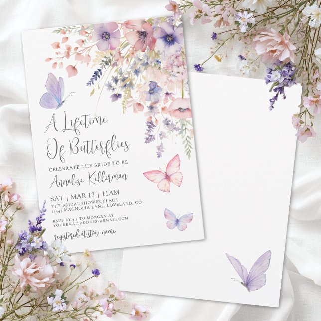 Convite Chá de Bebê Borboleta Flor Silvestre (Butterfly Wildflower Bridal Shower Invitation)