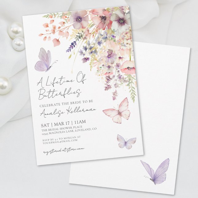 Convite Chá de Bebê Borboleta Flor Silvestre (Wildflower Butterfly Bridal Shower Invitation)