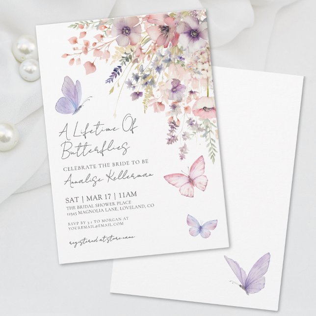 Convite Chá de Bebê Borboleta Flor Silvestre (Wildflower Butterfly Bridal Shower Invitation)