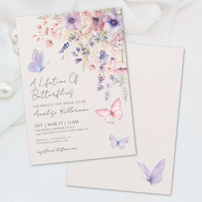 Convite Chá de Bebê Borboleta Flor Silvestre (Butterfly Wildflower Bridal Shower Invitation)