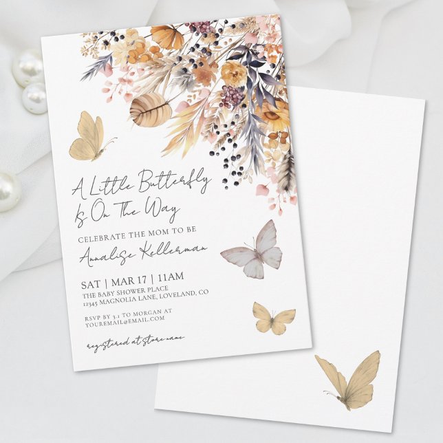 Convite Chá de Bebê Borboleta Flor Silvestre (Butterfly Wildflower Fall Baby Shower Invitation)