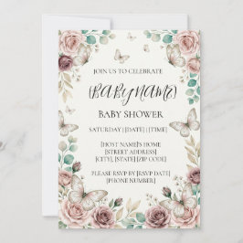 Convite Chá de Bebê Borboleta Floral Personalizado