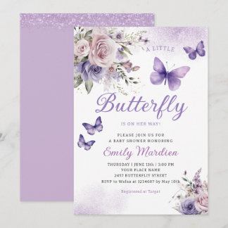 Convite Chá de Bebê Borboleta Menina Floral Aquarela Boho