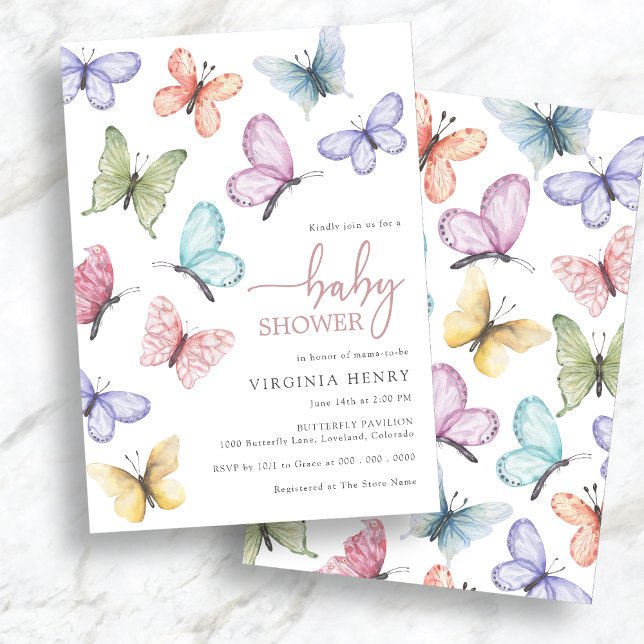 Convite Chá de Bebê Borboleta Rosa (Pink Butterfly Baby Shower Invitation
)