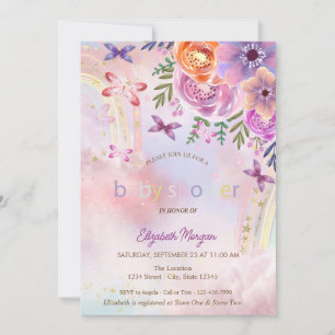Convite Chá de Bebê Borboletas Arco-Íris Floral