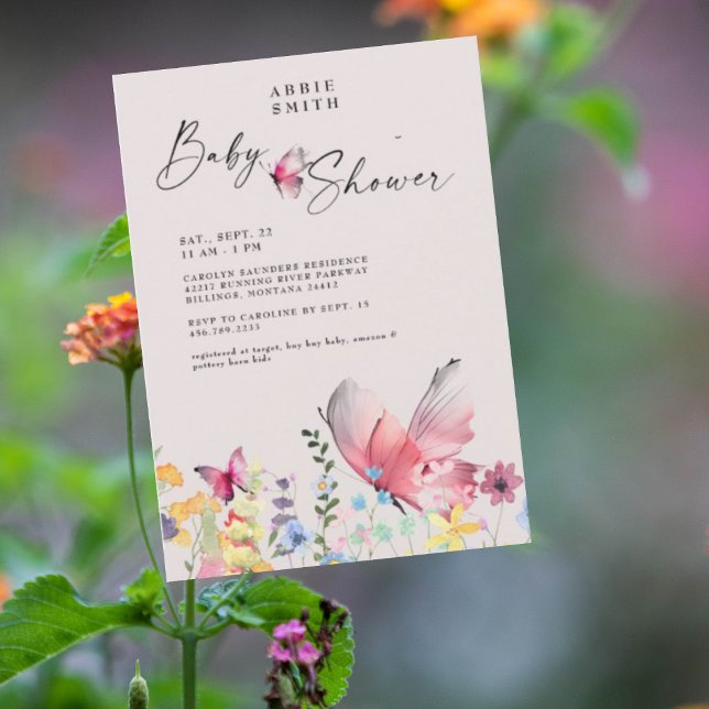 Convite Chá de Bebê Borboletas Delicadas e Flores Silvestr (Criador carregado)