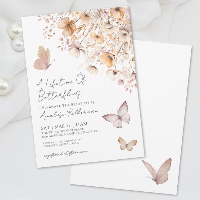 Convite Chá de Bebê Borboletas Flores Silvestres (Butterfly Wildflowers Bridal Shower Invitation)