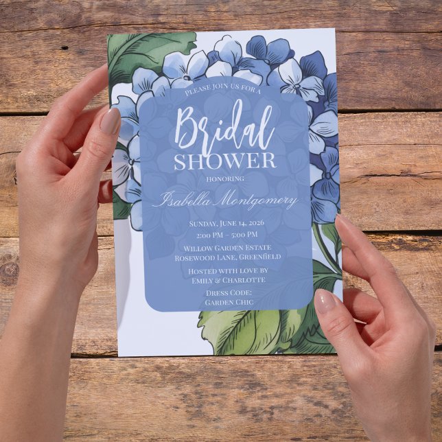 Convite Chá de Bebê Botânico Azul de Hortênsia para Noiva (Soft Botanical Blue Hydrangea Bridal Shower Invitations)