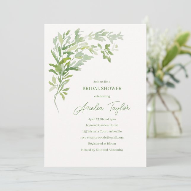 Convite Chá de Bebê Botânico Elegante Verde Primavera (Em pé/Frente)