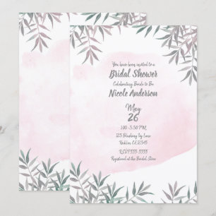 Convite Chá de Bebê Botânico em Aquarela Rosa Cor de Blush