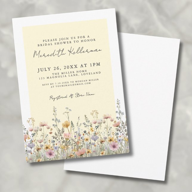 Convite Chá de Bebê Botânico Floral Amarelo de Flores Silv (Botanical Wildflower Yellow Floral Bridal Shower Invitation )