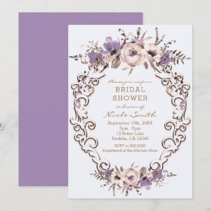 Convite Chá de Bebê Botânico Floral Creme Roxo Noivas