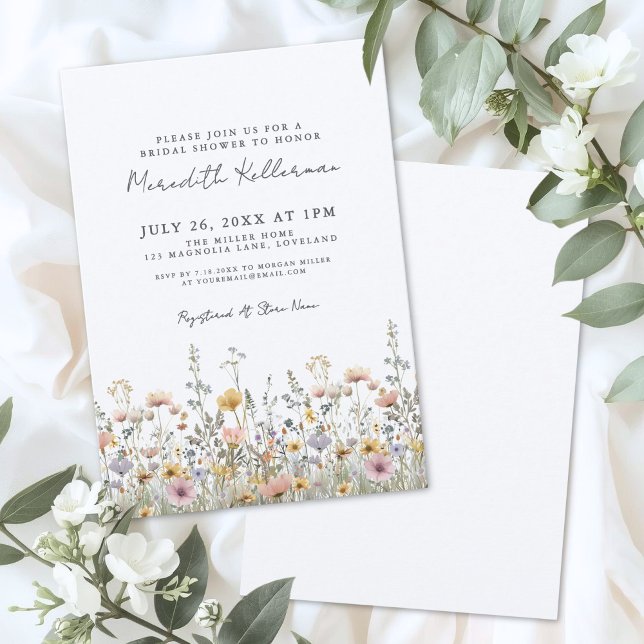 Convite Chá de Bebê Botânico Floral de Flores Silvestres (Botanical Wildflower Floral Bridal Shower Invitation)
