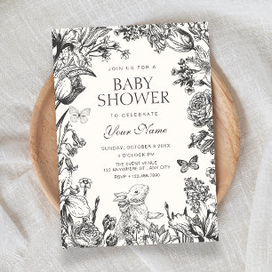 Convite Chá de bebê botânico floral vintage