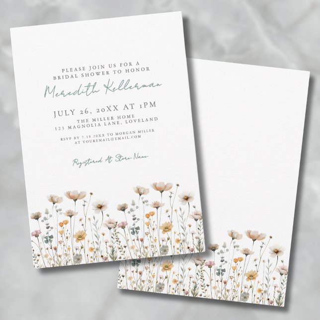 Convite Chá de Bebê Botânico Simples de Flores Silvestres (Botanical Simple Wildflower Bridal Shower Invitation )