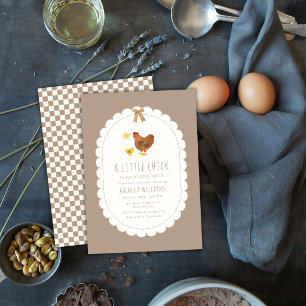 Convite Chá de Bebê Brown Gingham Cottagecore Frango Galin