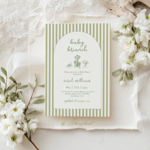Convite Chá de Bebê Brunch Bebê Faixa Verde Salvia