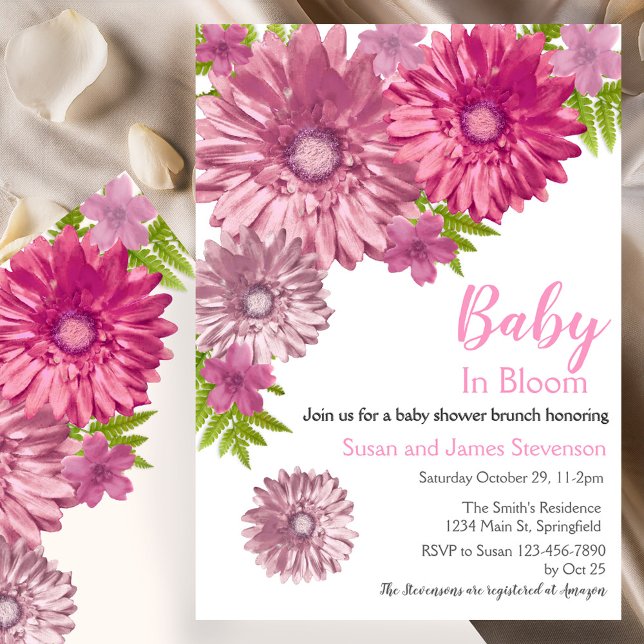 Convite Chá de Bebê Brunch Floral Rosa Bebê em Flor (Criador carregado)
