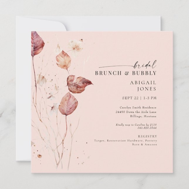 Convite Chá de Bebê & Brunch Nupcial com Batom Quadrado e  (Frente)