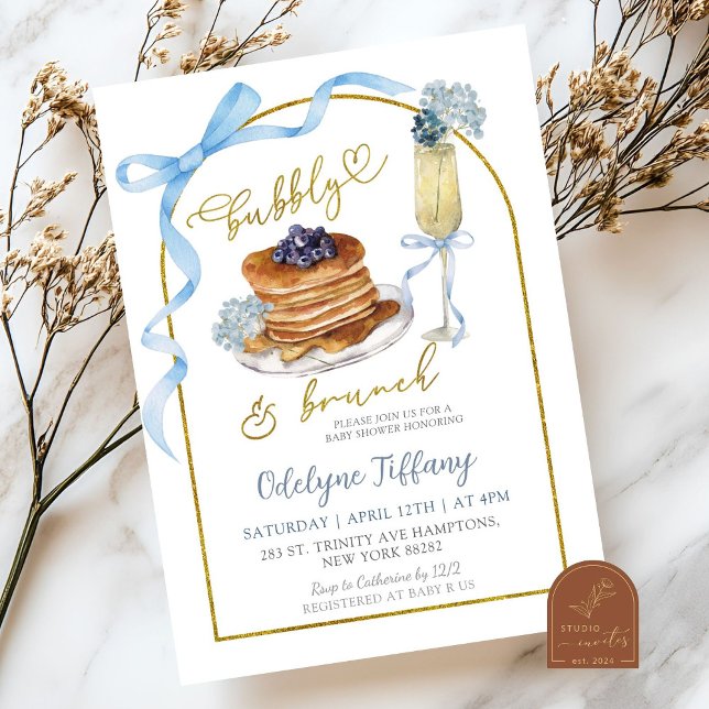 Convite Chá de Bebê Bubbly Brunch Blue Hydrangea (Criador carregado)