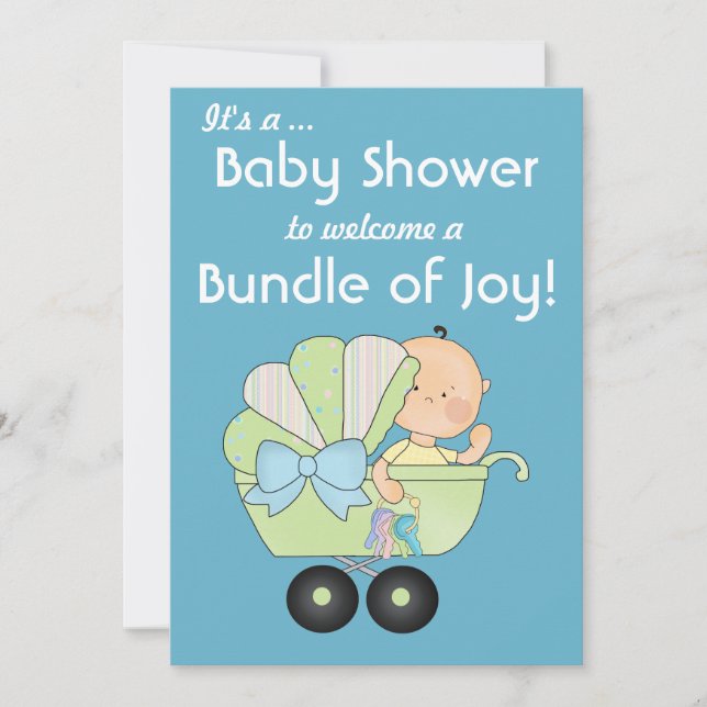 Convite Chá de Bebê Bundle of Joy + Carrinho de Bebê Fofo/ (Frente)