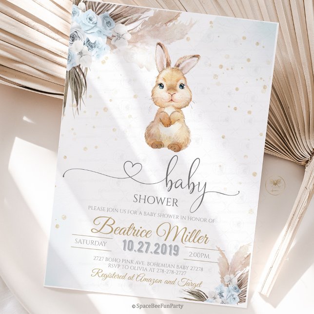 Convite Chá de bebê Bunny Boho  (Bunny Boho baby shower Invitation)