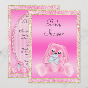 Convite Chá de Bebê Bunny com Orelhas Caídas Rosa Fofo