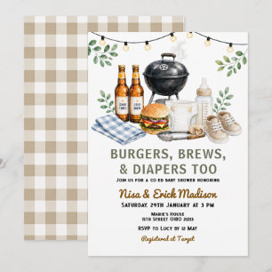 Convite Chá de Bebê Burgers, Brews & Diapers Too